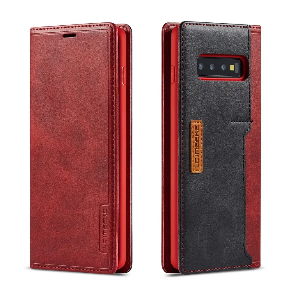 Red Кожаный чехол для телефона s для samsung Galaxy Note10 S10E S10 Plus S8 S9 контрастный цвет флип Fundas кожаный чехол с карманом для карт - Цвет: Red