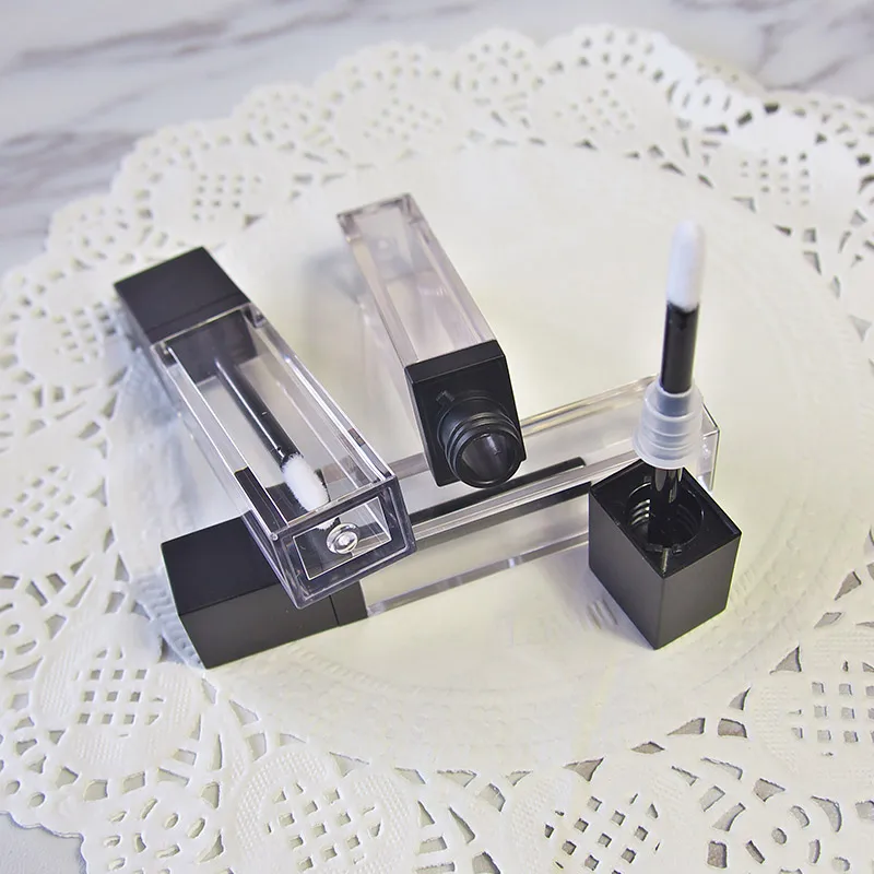 7ML Empty Plastic Clear Lip Gloss Tube with Frosted Black Square Cosmetic Liquid Lipstick/Lip Paint Oil Refillable Bottle | Красота и