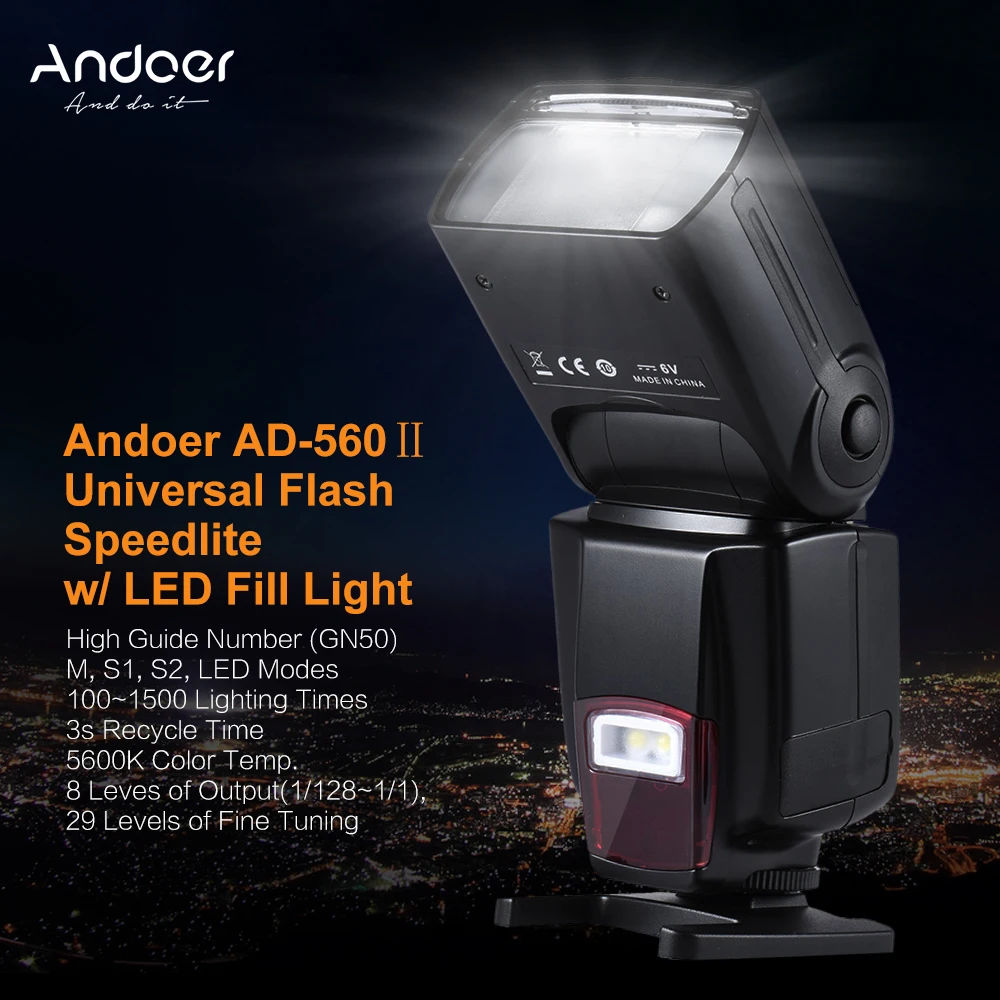 

Вспышка Andoer AD-560II Pro GN50 w для зеркальной фотокамеры Canon/Nikon