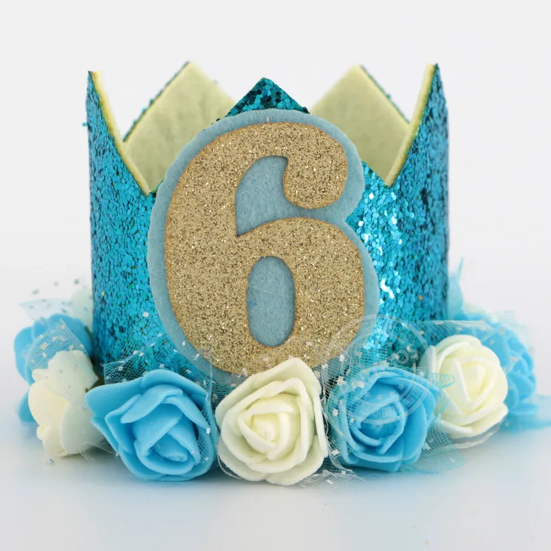 blue hat 6 Счастливые шляпы для празднования первого дня рождения, декоративная крышка, один праздничный колпак, корона принцессы, 1-й 2-й 3-й год, детский аксессуар для волос - Цвет: blue hat 6
