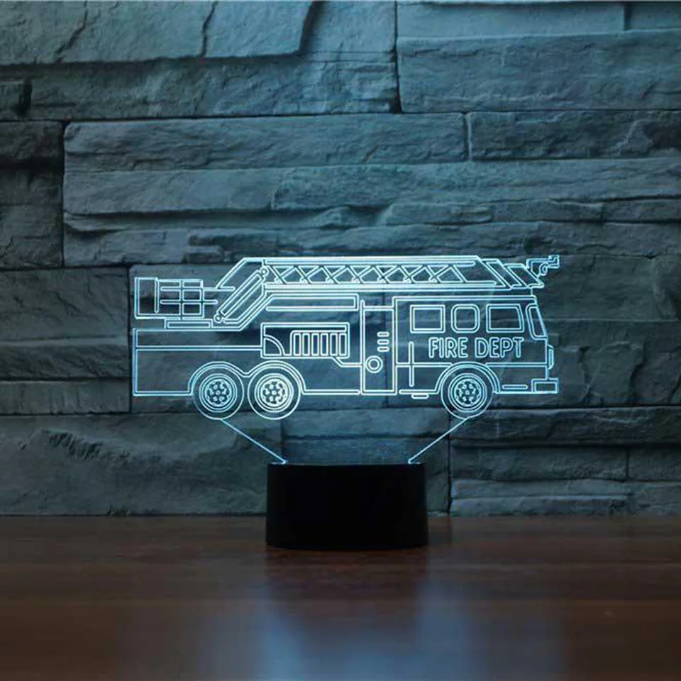 Пожарная машина 3D LED ночник дистанционный сенсорный переключатель настольная