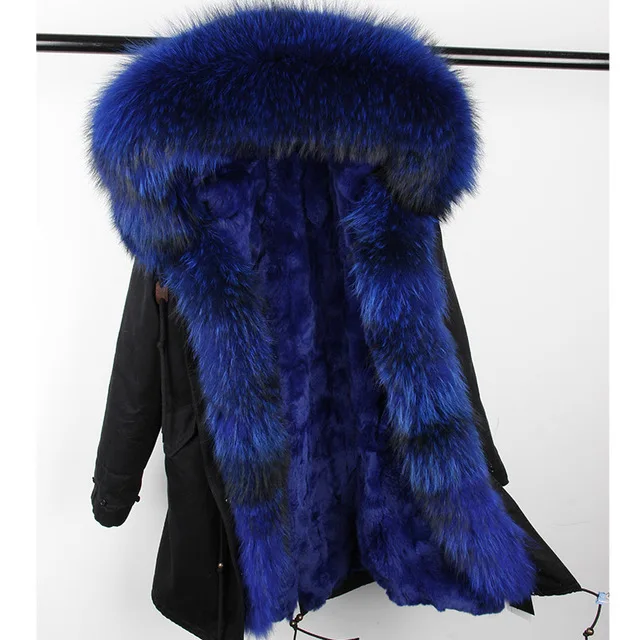 long OFTBUY, новинка, парка, натуральный мех, пальто, зимняя куртка для женщин, натуральный мех енота, воротник, теплый, толстый, мех кролика, подкладка, парки, отстегивающиеся - Цвет: long