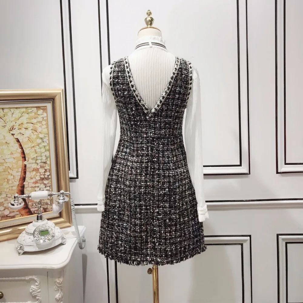 Великолепный дизайн 2019 модное осенне-зимнее платье для женщин с v-образным