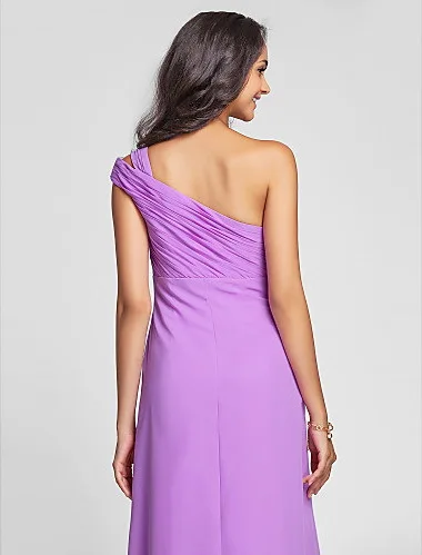 Delicate Design for Every Lady A-line Ruched Wide Straps One-off-shoulder Chiffon Floor-length Evening Dresses LTE79 | Свадьбы и