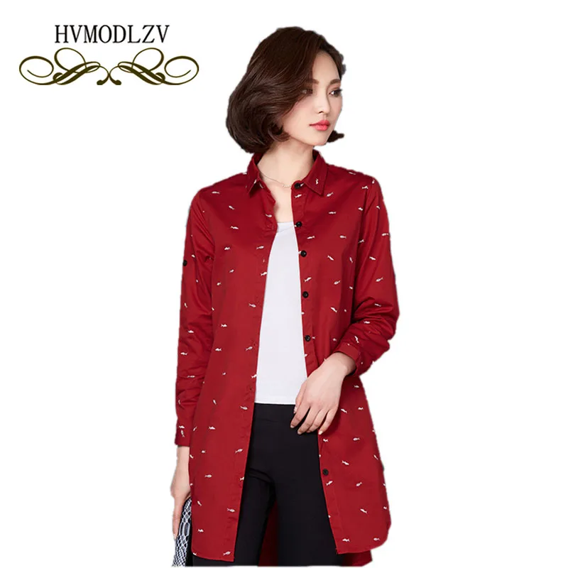 Женская блуза с длинным рукавом отложным воротником и принтом в горошек|printed