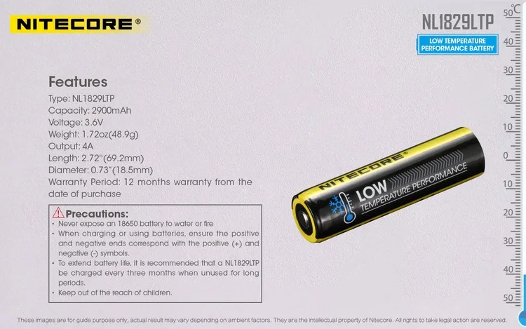 NITECORE NL1829LTP 2900 мАч 18650 низкая термостойкость Высокая емкость производительность литий-ионный аккумулятор Кнопка сверху