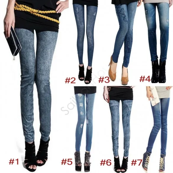 2015 New Lady's Denim Like Faux Jean Pants Leggings Women Jeans Casual Pencil 51 | Женская одежда
