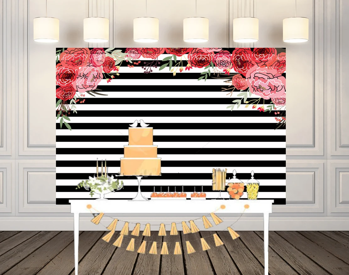 Фон для свадебной фотосъемки с белыми и черными полосками детской розовыми