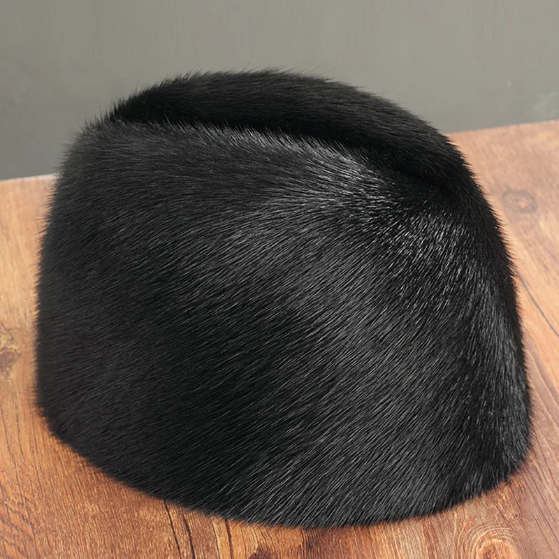 2020 FXFURS fashion new men wholeskin mink fur hat New Fashion Men's Real Mink Fur Cap Winter Warm Top Hat Headgear Beanie Beret