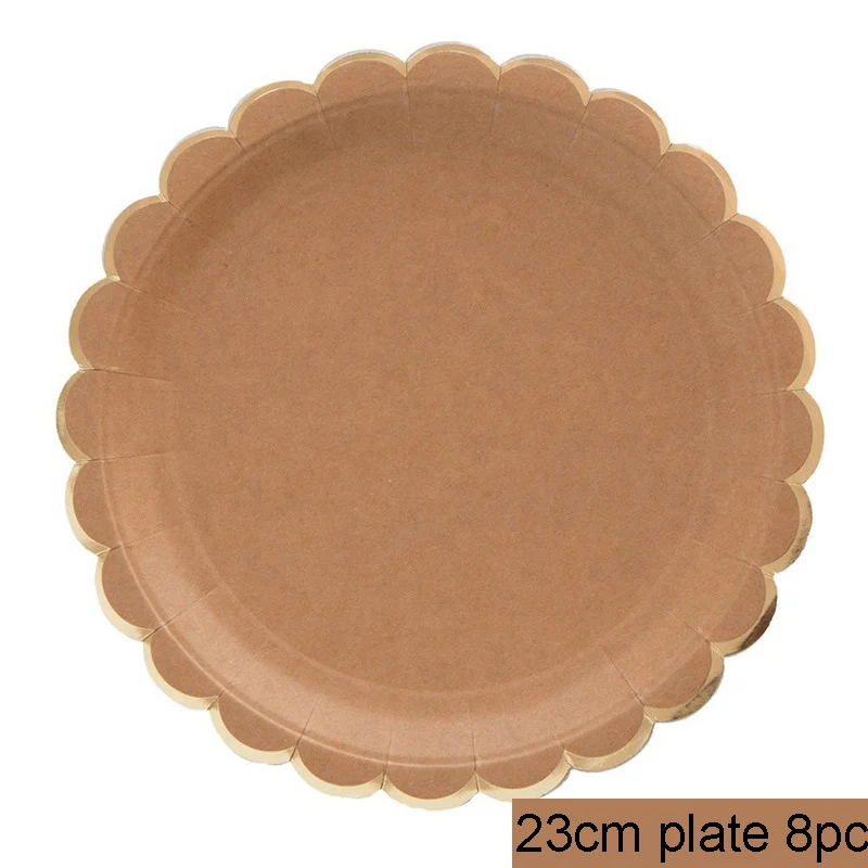 23cm plate 8pcs Крафт-Бумага комплект вечерние одноразовые Одноразовая бумажная посуда салфетки под чашки соломы желтый вечерние свадебные карнавал Декор день рождения поставки - Цвет: 23cm plate 8pcs