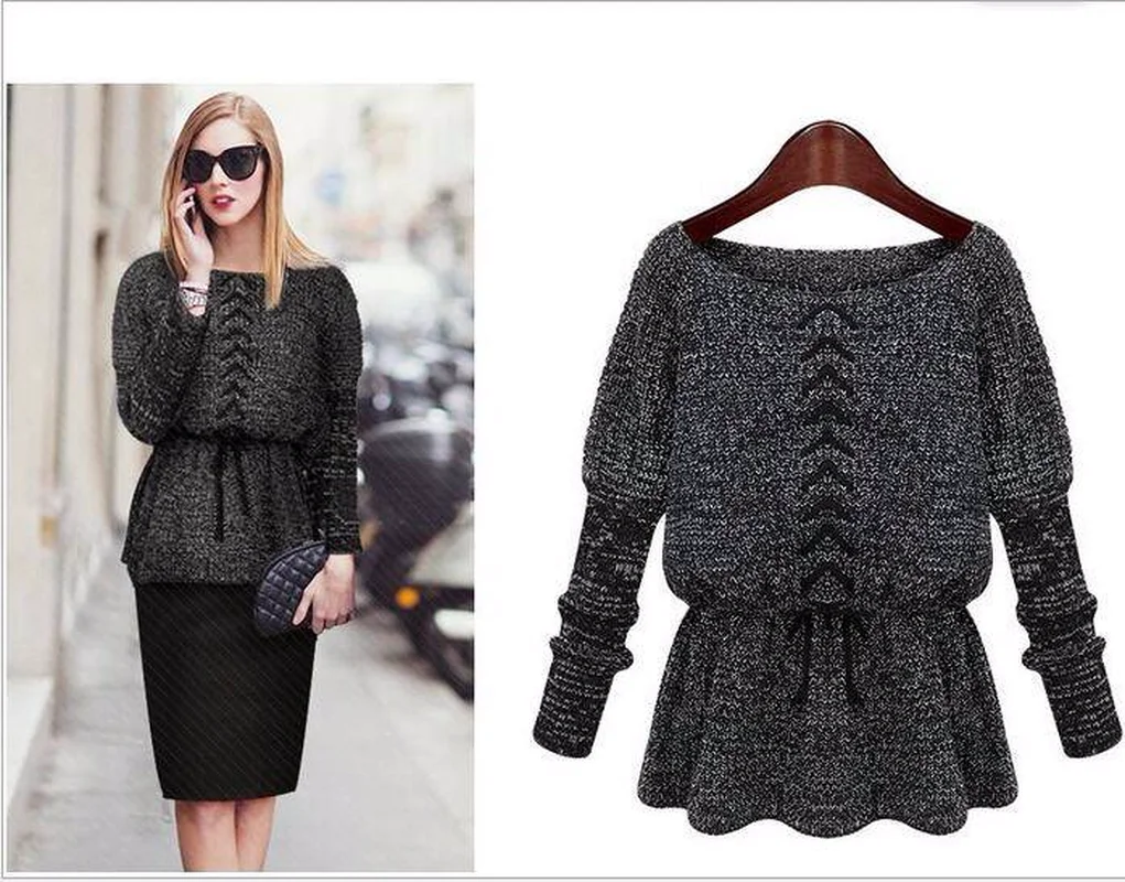 New Women Fashion Sweater 2018 Autumn Winter Gray Black Tops Knitted Pullovers Long Sleeve Shirt Female Clothing |