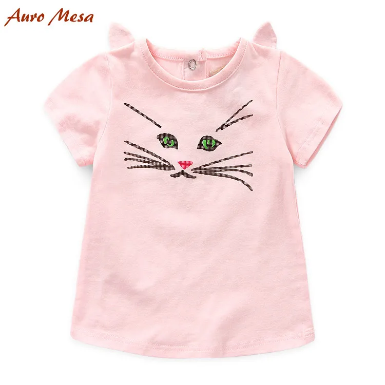 100% хлопок повседневные футболки для маленьких девочек розовая футболка с