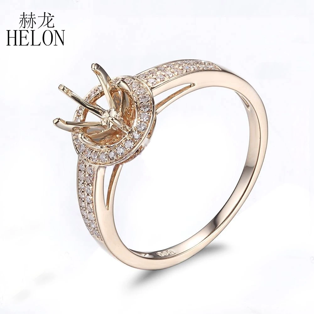 HELON Специальные! 14 K желтое золото 6 зубец 6 мм круглый разрез полу крепление тонкие бриллианты обручальное свадебное кольцо ювелирные изделия женские