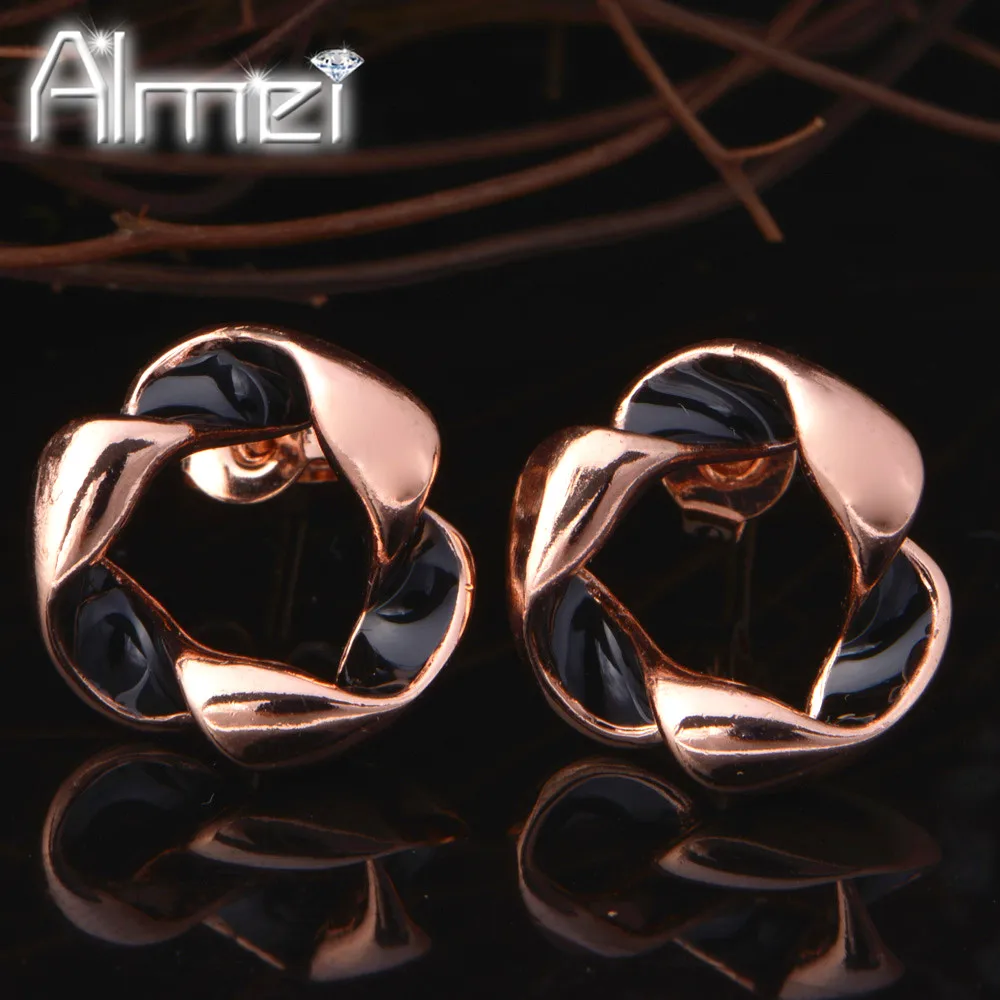 Sale 2017 Fashion Jewelry Cheap Rose Gold Color Black /Blue Wreath Stud Accessories Earrings for Woman Mother's Day Gift R458 |