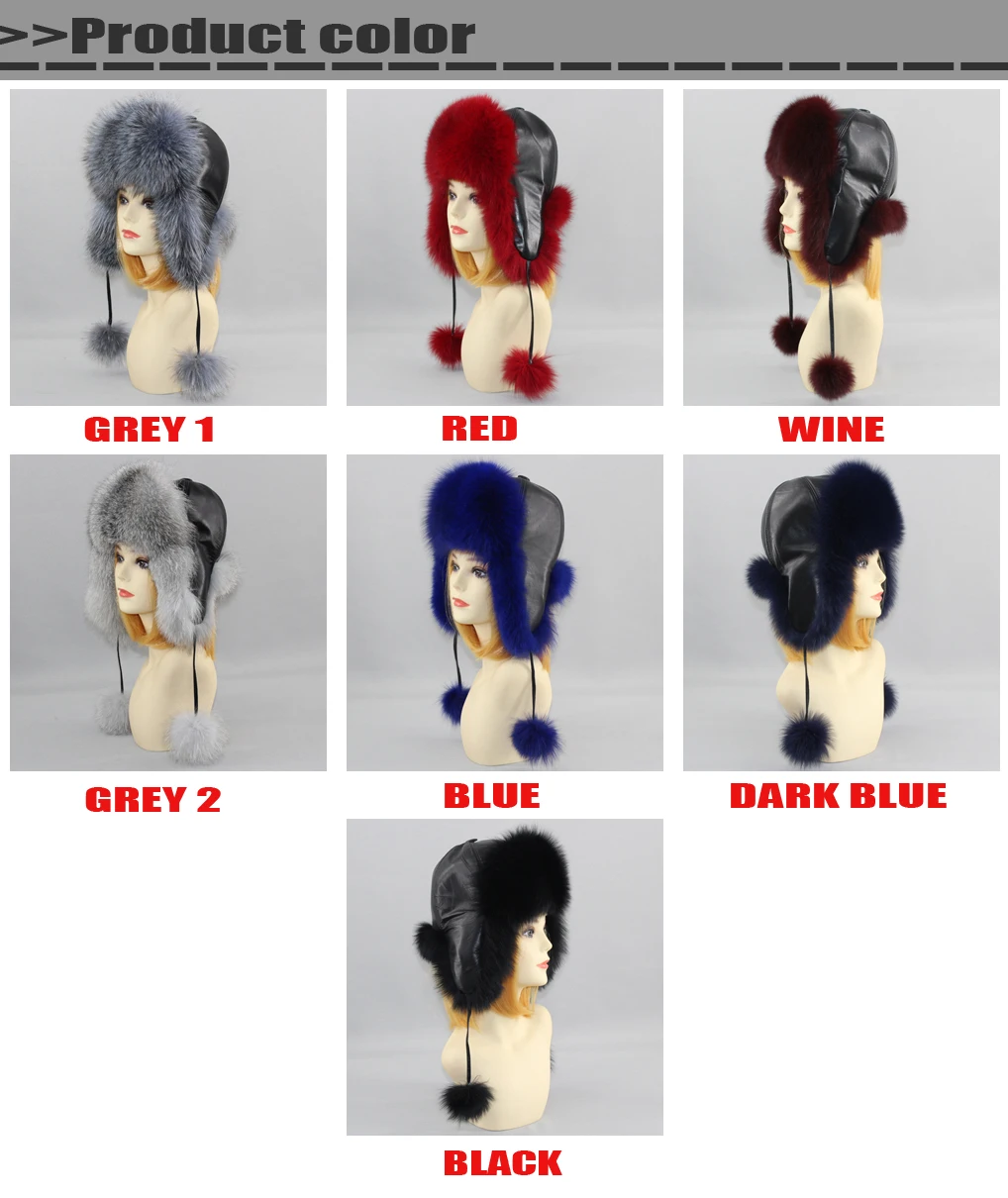 Hot Sale Natural Fox Fur Hat Women Thick Warm Real Fox Fur Cap Winter Fox Fur Bomber Hat Free Shipping