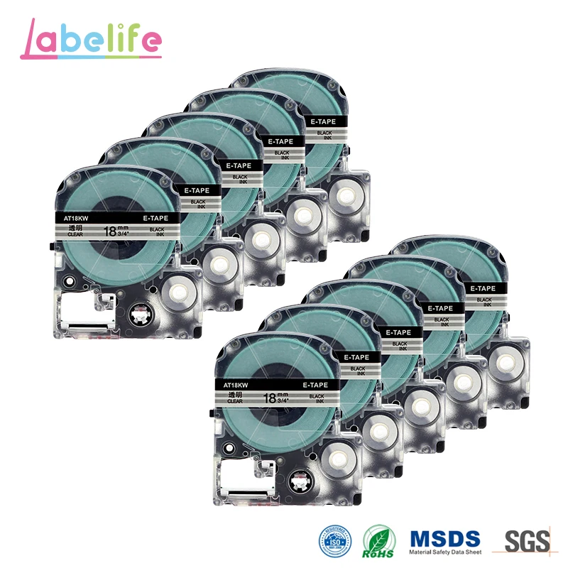 Labelife 10 упаковок ST18K черный на прозрачной 18 мм стандартной этикетке мейкер лента