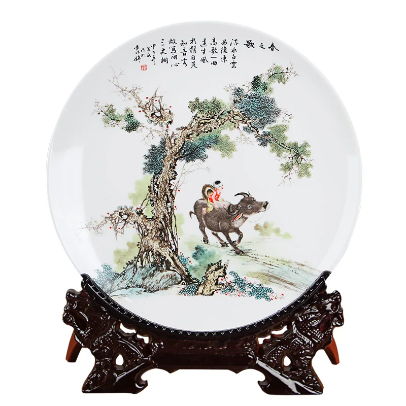 Jingdezhen Ceramic Landscape Fish Horse Porcelain Decorative Plate Metope For Living Room Hotel | Дом и сад