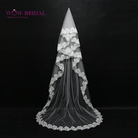 wowbridal elegant bridesmaid wedding veil 2021 pattern embroidery appliqued two layer organza floor length bridal accessories