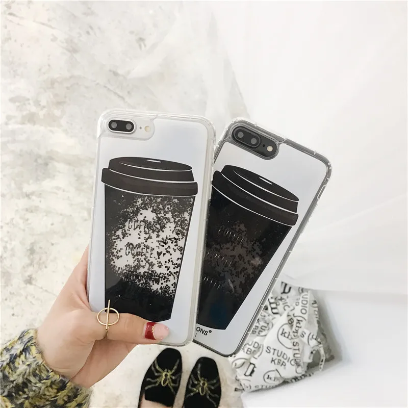 JiBan For Iphone X Luxury Quicksand Glitter Case Fashion Girl Love Coffee Cup TPU Back Phone Cover iphone 6s 7 8 Plus |