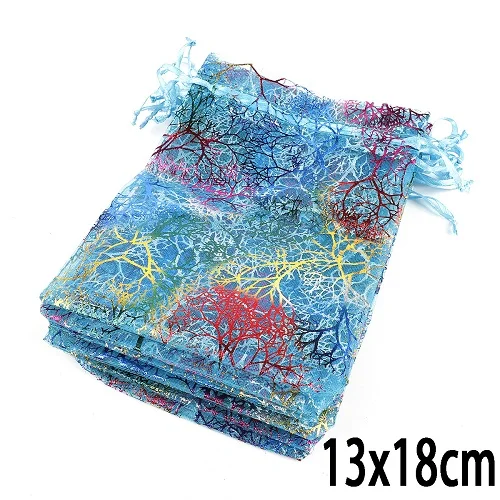 Blue 13x18cm 10/20/50 шт 4 размера шнурок мешки из органзы белого цвета и красочный Ювелирная упаковка мешки подарка венчания мешочки для ювелирных изделий - Цвет: Blue 13x18cm