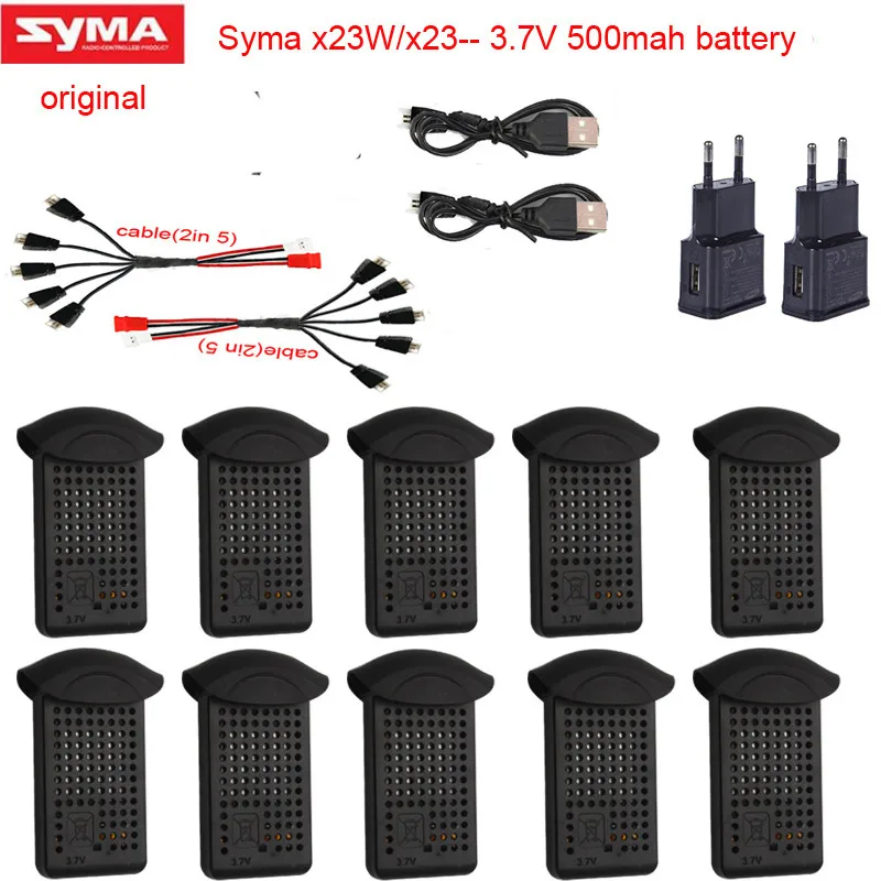 10 шт. Syma X23/X23w Дрон Оригинальная батарея RC Квадрокоптер запасные части Аксессуары 3,7 в 500 мАч батарея и зарядное устройство 5-1 кабель