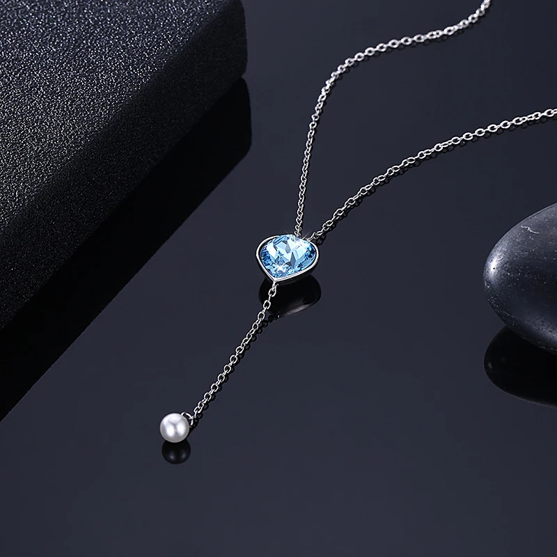 LEKANI ожерелья с кристаллами в виде сердца от SWAROVSKI длинной цепочкой и жемчугом
