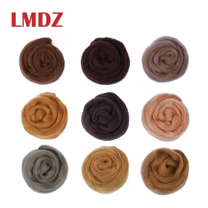 LMDZ 9 Colors 5g/10g Brown Animal series Wool  Fibre Set Wool Roving For Needle Felting Hand Spinning DIY materials Brown Fibre