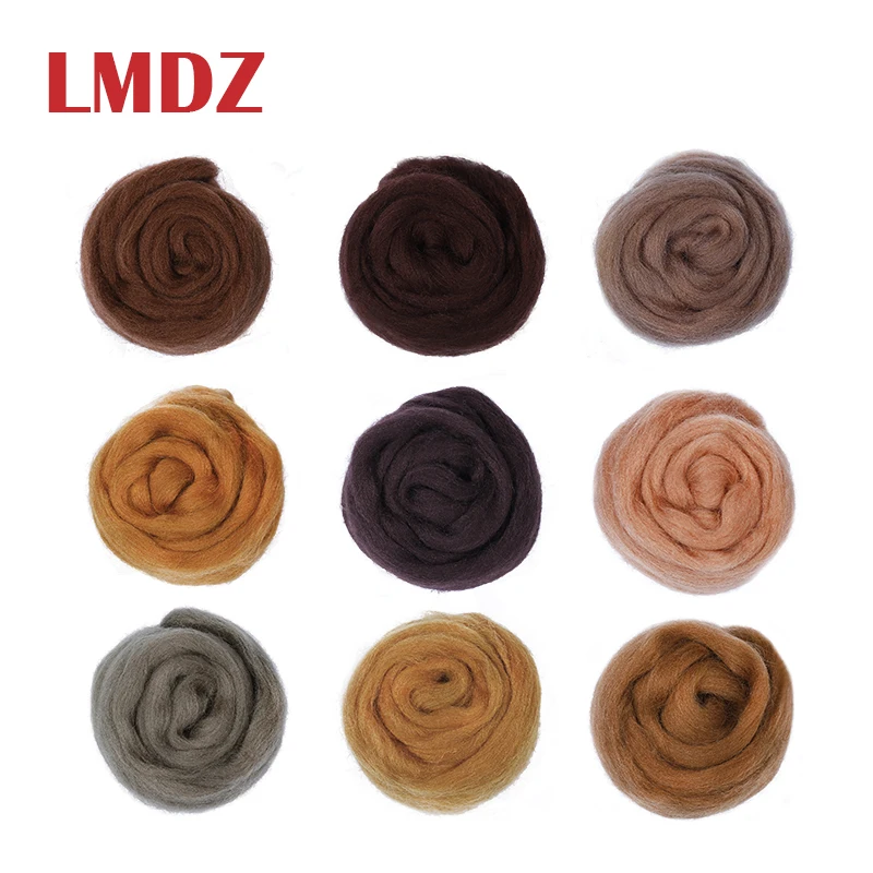 LMDZ, 9 цветов, Φ/10g, коричневые животные, серия, Шерстяное волокно, набор для вязания иглой, ручной спиннинг, материалы для рукоделия, коричневое волокно - изображение