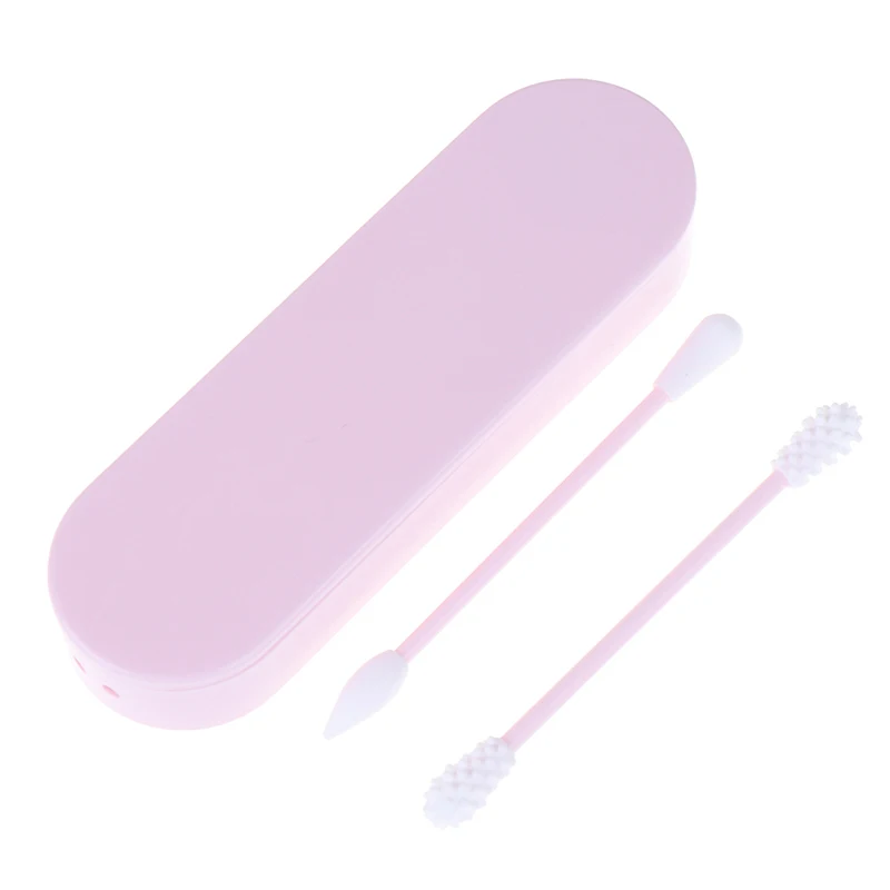 light pink 2 шт многоразовые ватные палочки с двойной головкой для чистки ушей Косметические Силиконовые ватные палочки для чистки макияжа ватные палочки с Q-Tip - Цвет: light pink