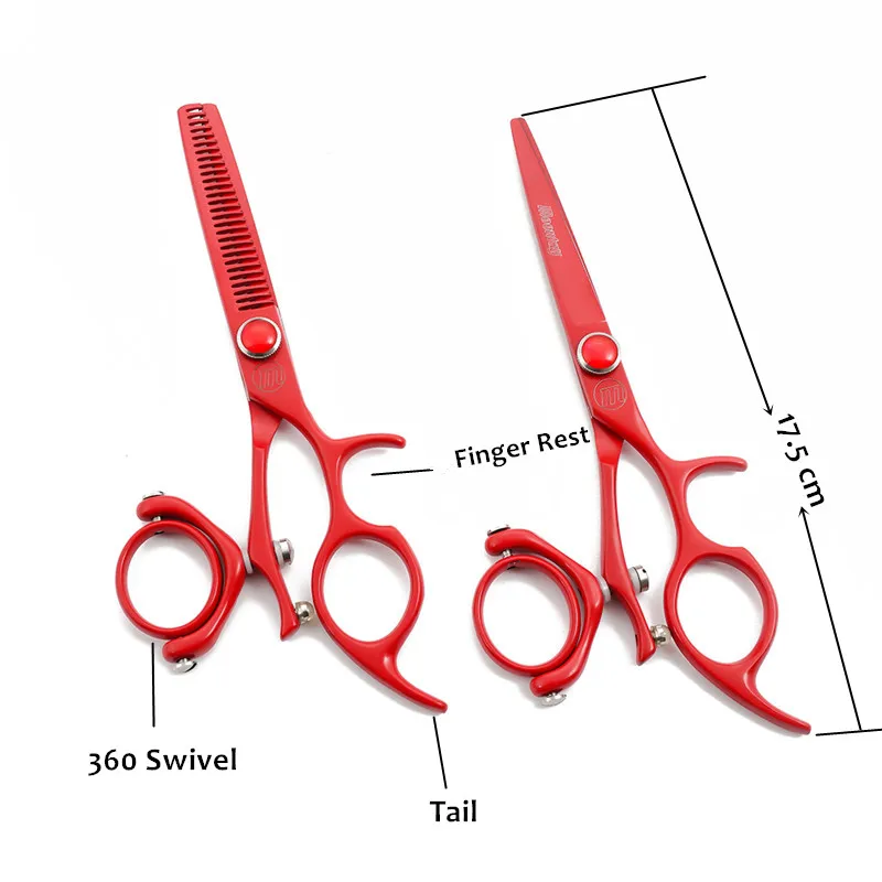 

Ножницы для стрижки волос Moontay, 5,5 дюйма, с поворотной рукояткой на 360 градусов, парикмахерские ножницы, тонкое красное оборудование для стри...