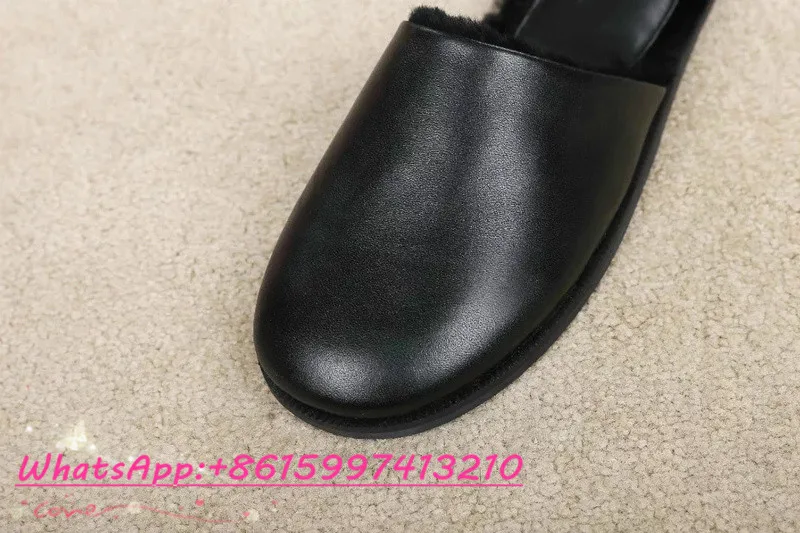 Удобные Черные Мягкие Кожаные Женщин Slipppers Круглым Носком Дом Обуви Женщина Зима