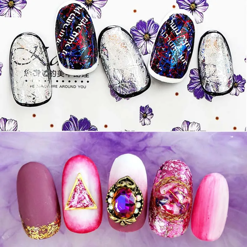 6 цветов Фольга для ногтей Волшебная зеркальная пудра шелковые хлопья пигмент