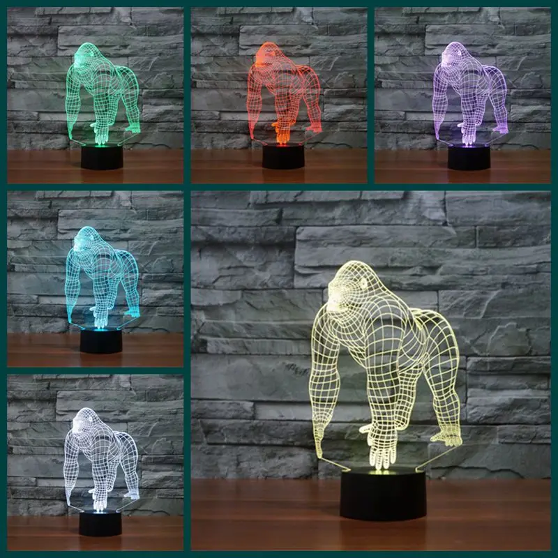 3D орангутаны Иллюзия свет Горилла Кинг Конг фигурка игрушка красочные животные