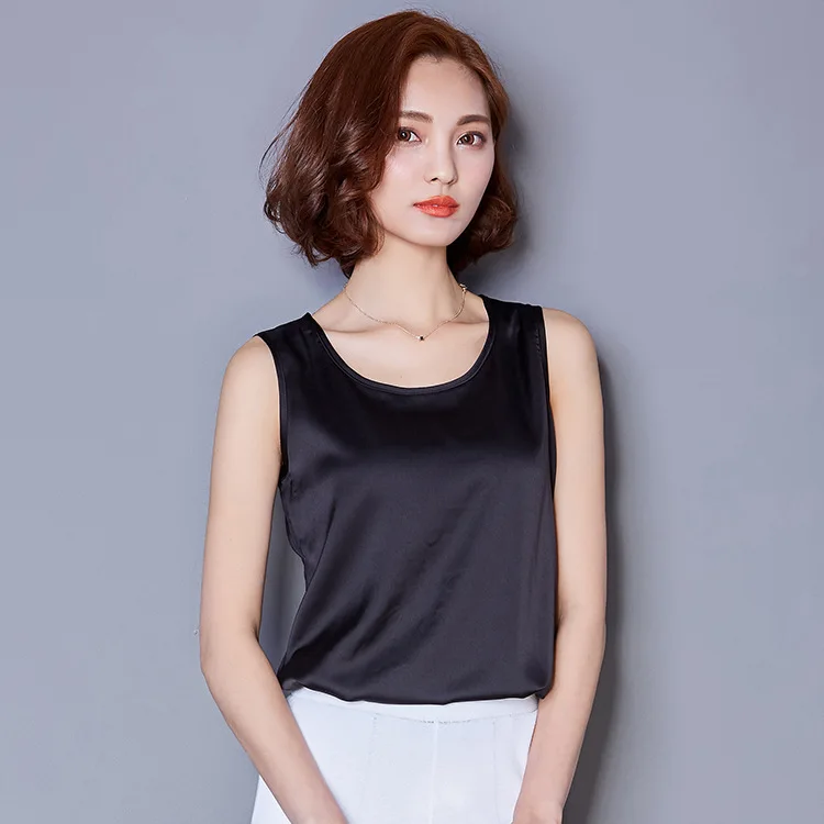 Женщины подражали Шелковый конфеты цвет Slim Fit летняя майка Прохладный блузки