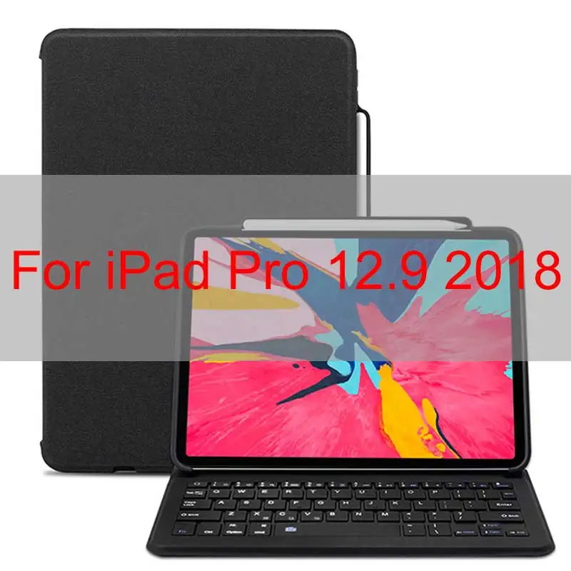 WOWCASE Беспроводная клавиатура-чехол на iPad 9,7/11/12,9 несколько Фолио Подставка на iPad пенал держатель Зарядка на ipad чехол чехол на айпад 11" 12.9" Держатель для яблочного карандаша - Цвет: 2018 12.9 inch Black