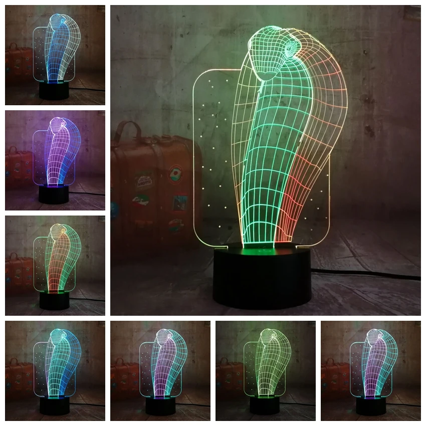 Новый Животный кобра 3D светодиодный RGB ночник Lihgt 7 смешанных двух цветов Новинка