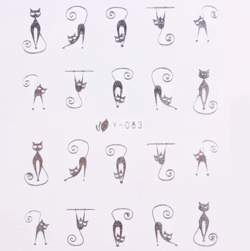 

Nail Art Wraps Water Transfer Metallic Decoration Gold Silver Cat Watermark Decals 50PCS