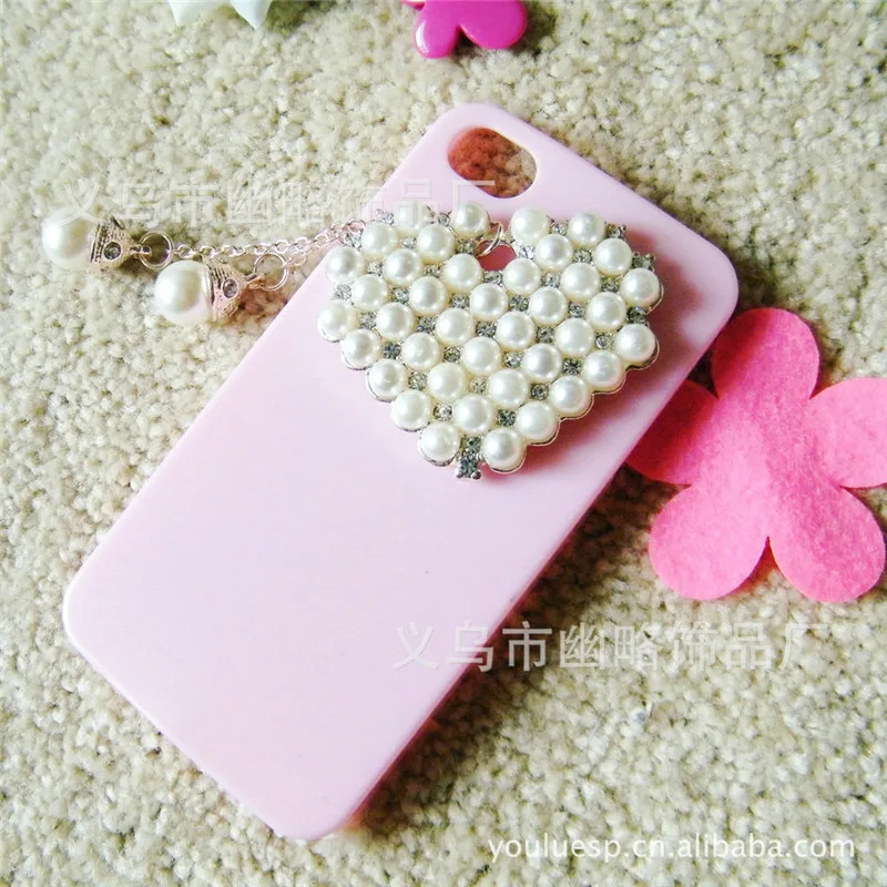 2 Шт. Bling Горный Хрусталь Жемчужина Сердца DIY Телефон Дело Украшения Аксессуары