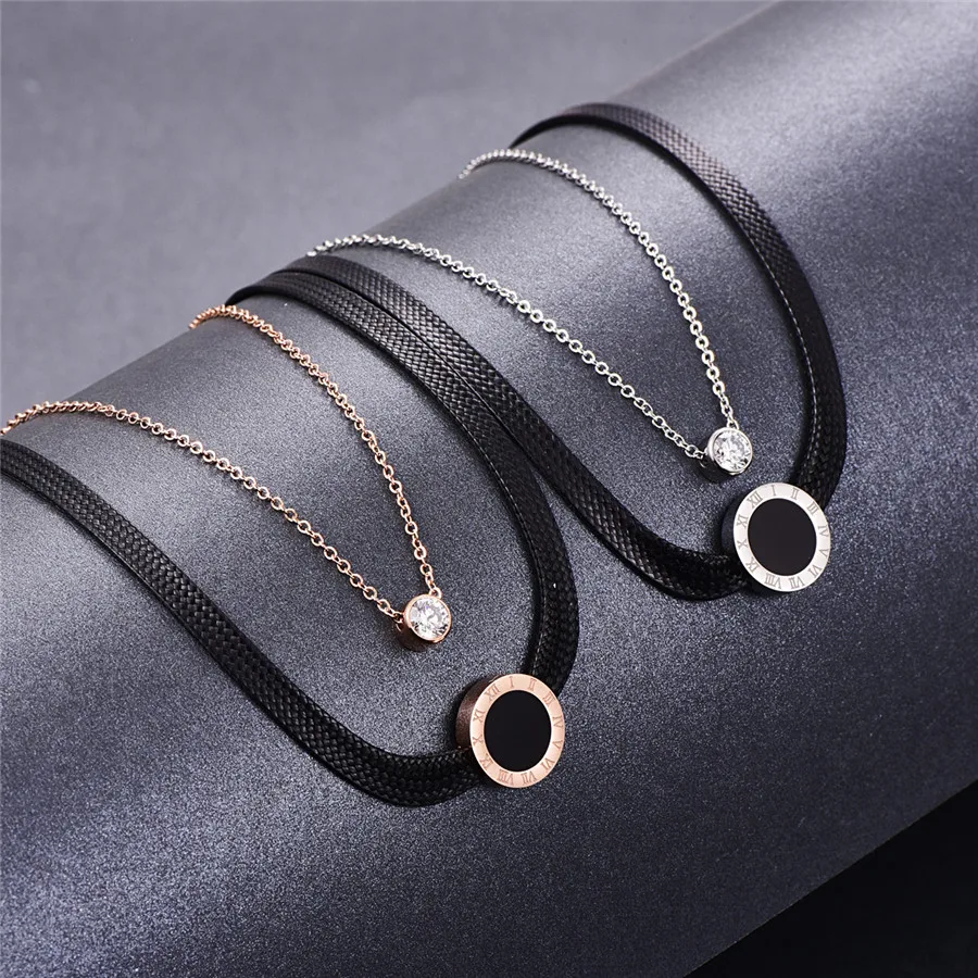 Женская подвеска с римскими цифрами Martick черная двойной цепочкой ожерелье P32 |