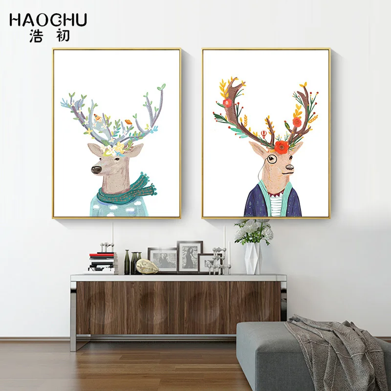 HAOCHU скандинавский олень акварель спальня настенный художественный плакат Холст