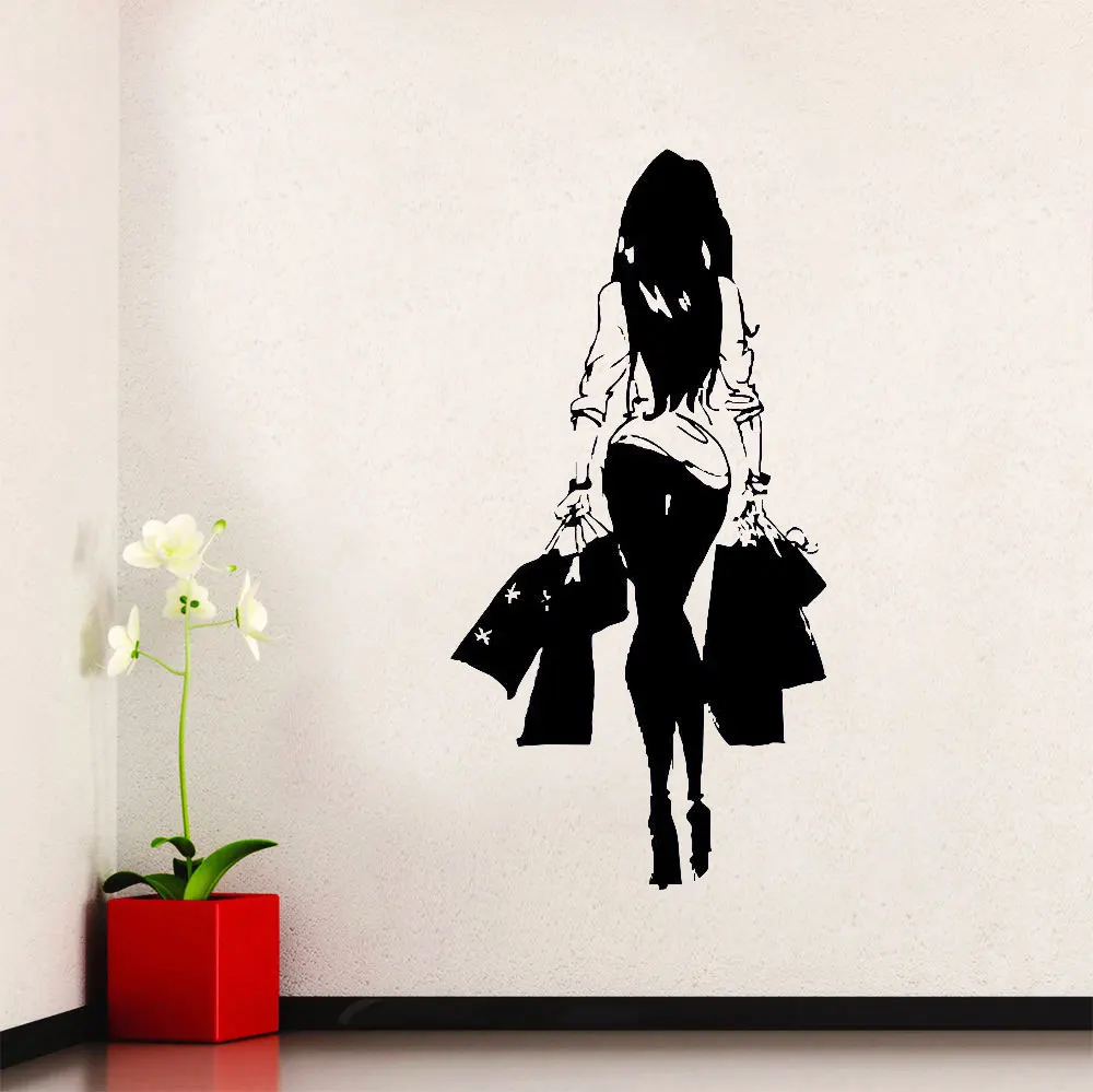 

Sexy fashion woman shopping vinyl wall stickers clothing shop window decoration stickers home bedroom decoration painting MV11