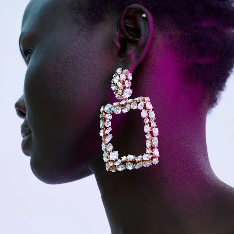 Girlgo Винтаж Кристалл Bling квадратный ZA Висячие серьги для женщин Мода позолоченный металл серьги-подвески, ювелирные изделия оптом
