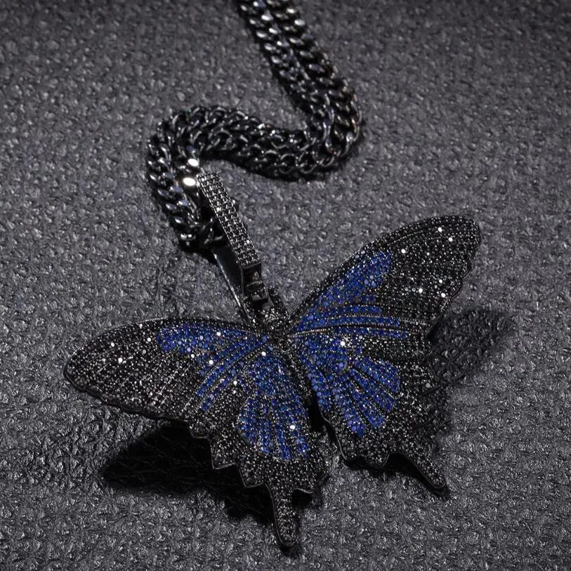 Bling Iced Out Butterfly Pendant Necklace For Men Women Gift Micro Pave AAA Cubic Zirconia Hip Hop | Украшения и аксессуары
