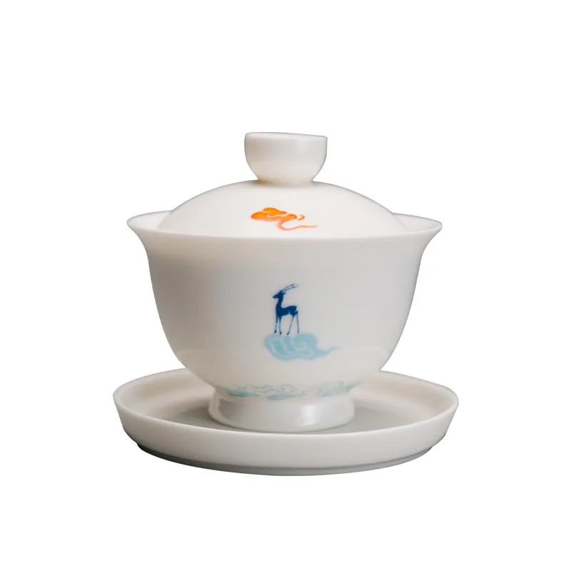 A 100 мл белая фарфоровая красочная чайная чаша Gaiwan с крышкой и блюдцем, набор чайных церемоний, посуда для напитков, чайная посуда, чайник, Декор, ремесла - Цвет: A