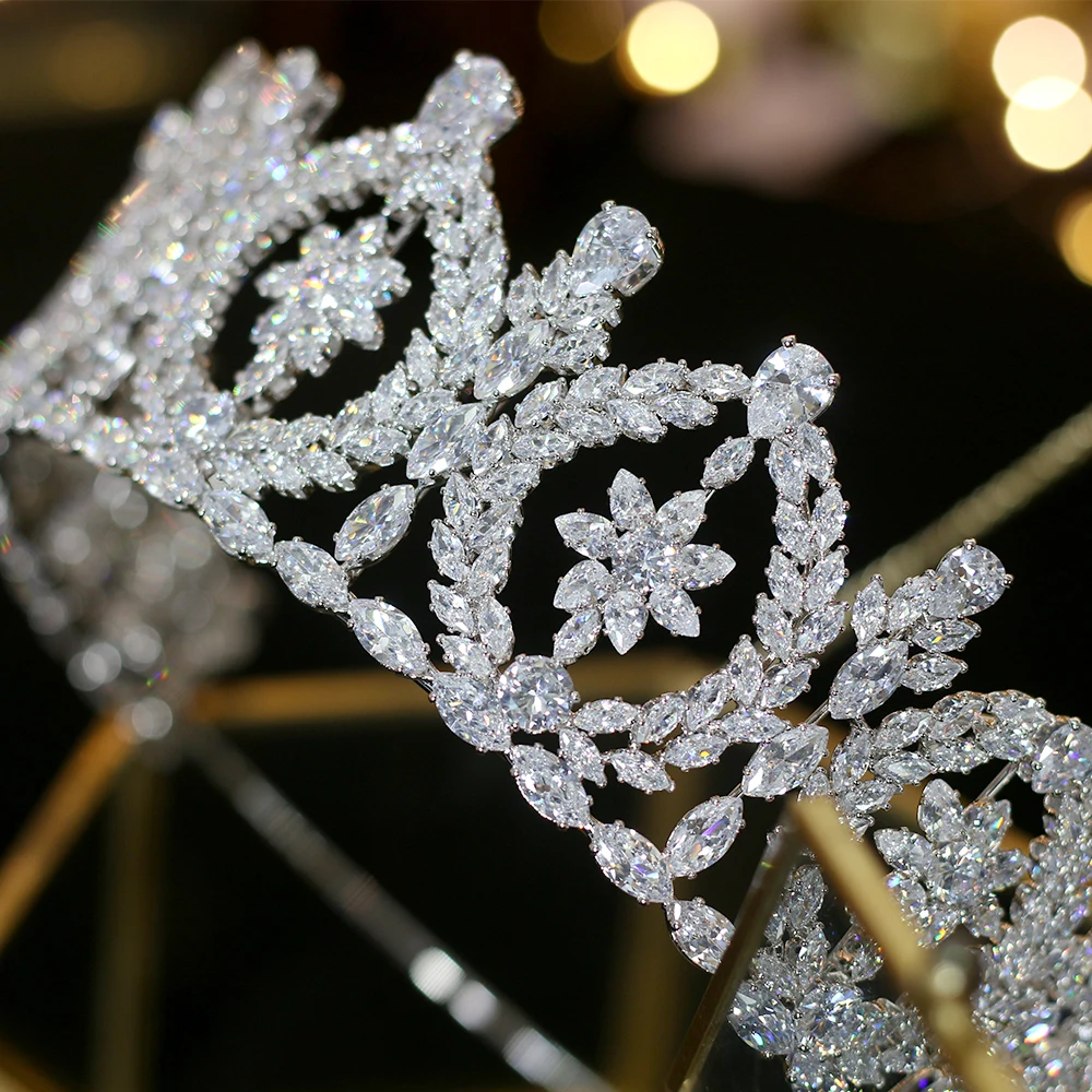 Europa ronda zirconia corona novia boda vestido de novia accesorios corona banquete accesorios para el cabello