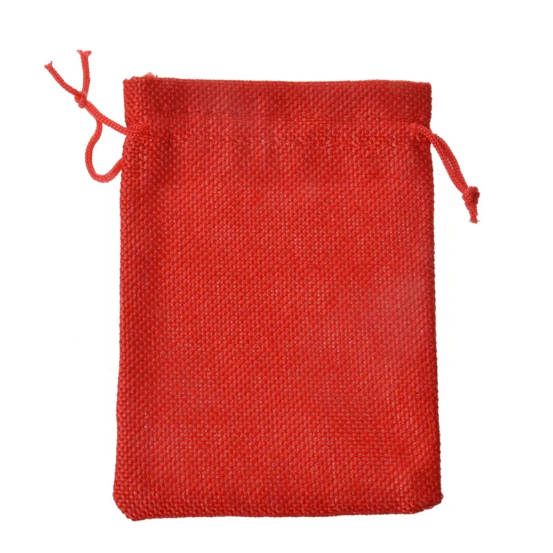 LANWAYLUCKY 50pcs/lot 10x14cm Red Burlap Drawstring Jute Jewelry Packaging Display Pouches Christmas Wedding Gift Febric Bags | Украшения и