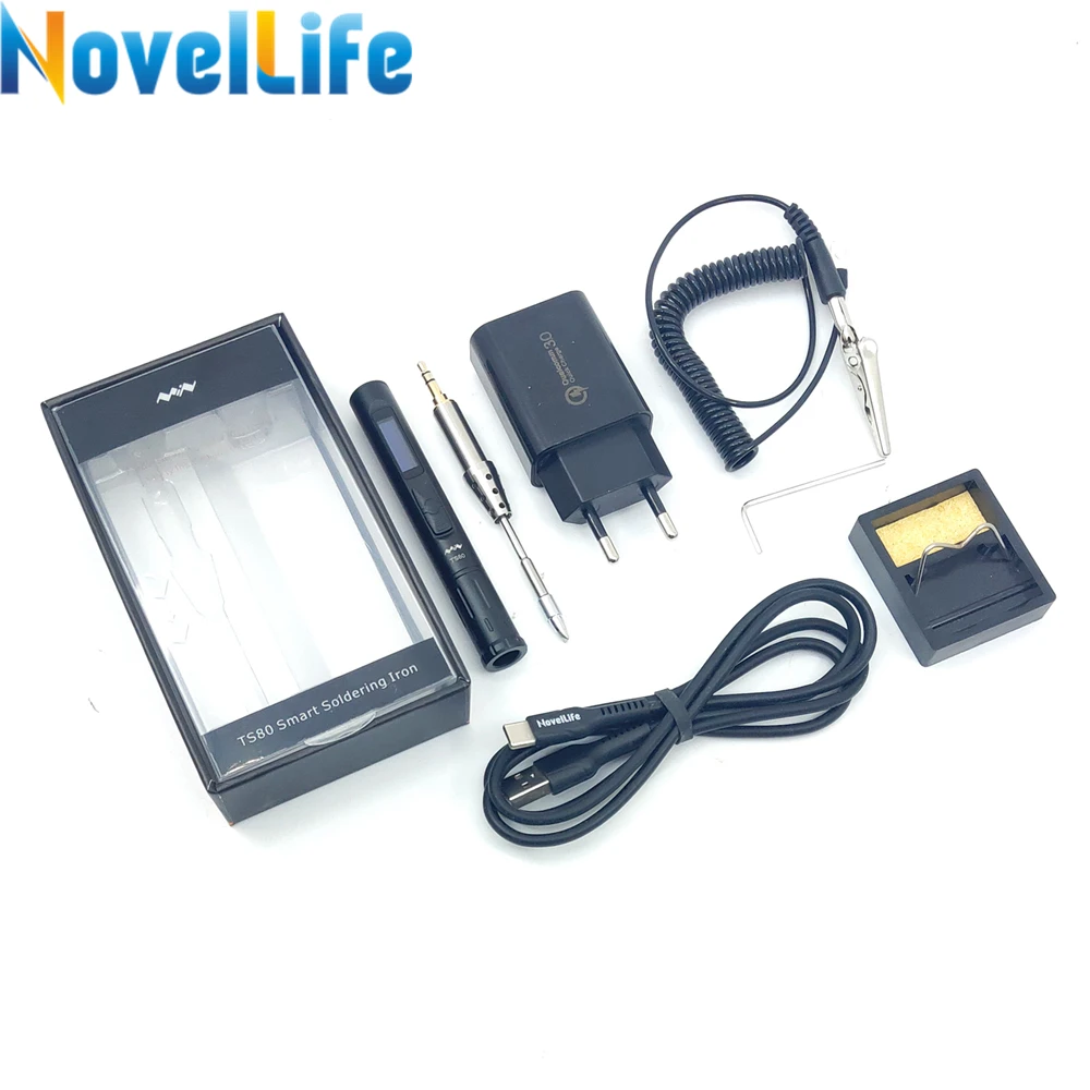 Mini TS80 Portable Electric Soldering Iron Adjustable Temperature Digital Solder Station OLED Display USB Type C Power Jack