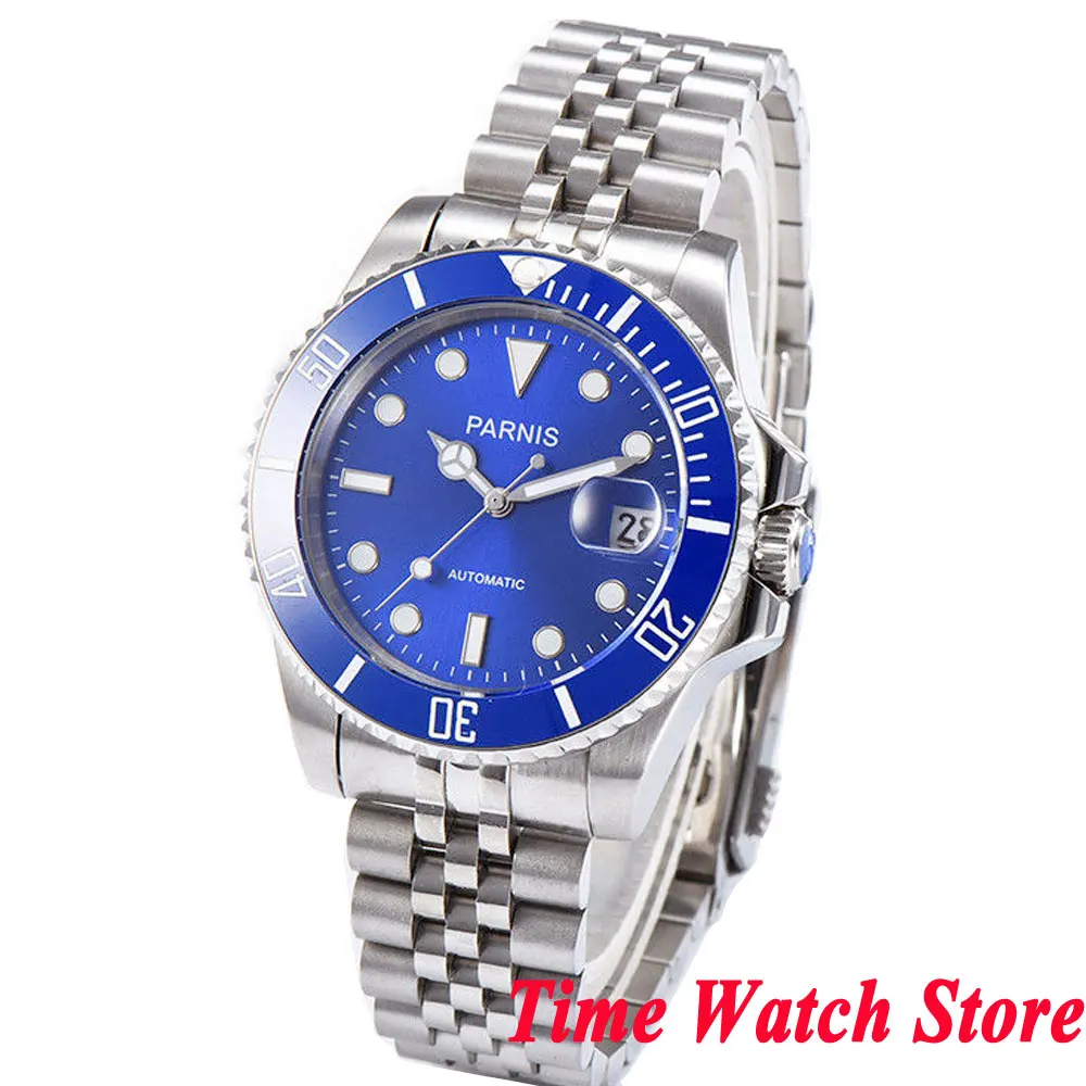 

Parnis 40mm Miyota 8215 5ATM piolet automatic wrist watch men sapphire glass luminous waterproof date blue dial ceramic bezel