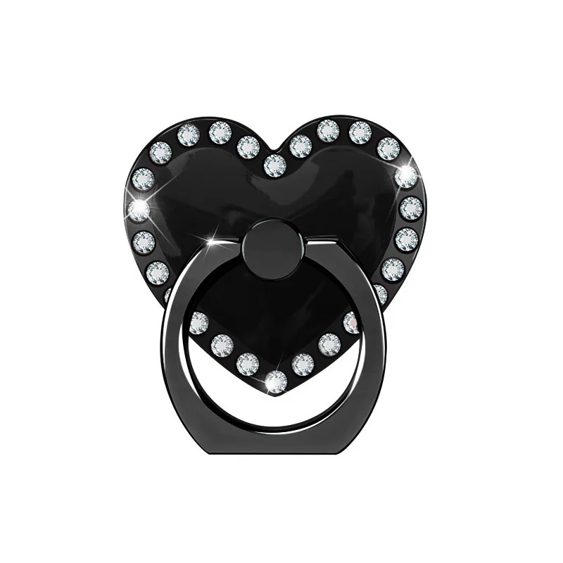 Heart Black Диаманте в форме сердца 360 палец держатель телефонного звонка подставка для мобильного телефона универсальный смартфон металлическая Поддержка кольцо подставка SMSNXY - Цвет: Heart Black