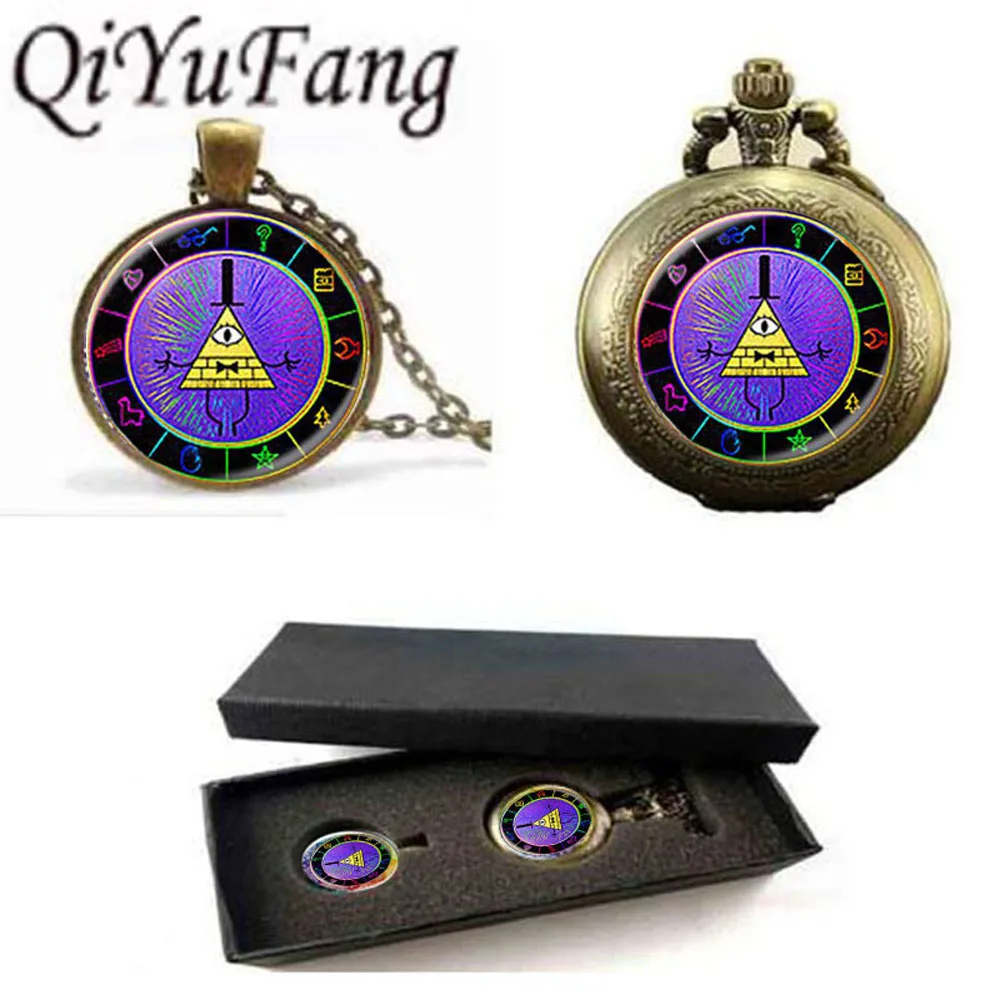 

Vintage Steampunk Drama cartoon Mysteries BILL CIPHER WHEEL Pendant Necklace pocket watch with free box